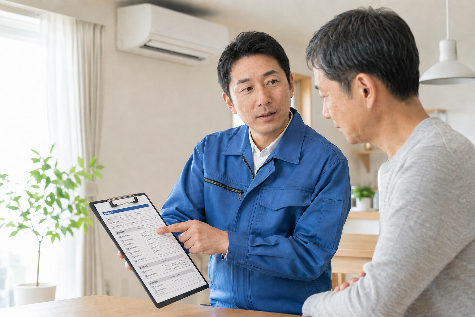 作業前に内容と料金を説明するスタッフ